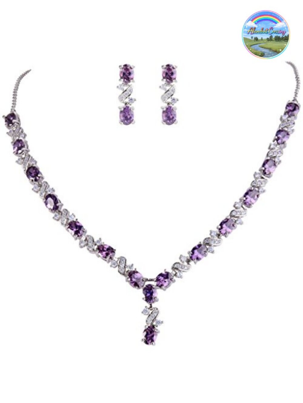 Cubic Zirconia Oval Leaf Necklace Earrings Set Wedding Bridal Jewelry